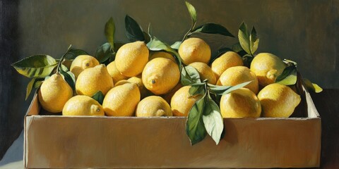 Poster - box of newly harvested lemons