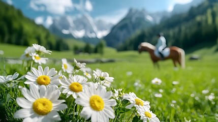 Graceful Horse and Rider Practicing Equestrian Maneuvers in Lush Grassy Field Preparing for Upcoming Competition or Event