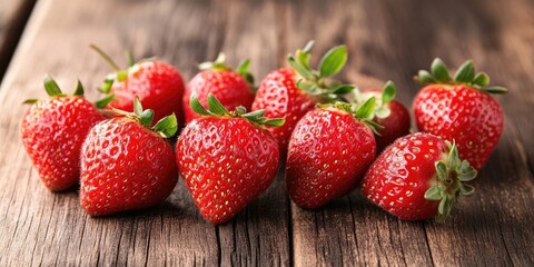Poster - Closeup of strawberries on a wooden background.