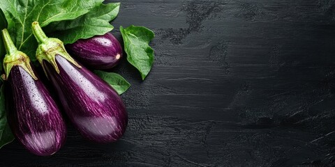 Aufkleber - eggplants on a black wooden table background