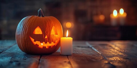 Poster - Pumpkin with candles and a space for writing. Halloween