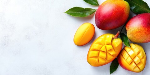 Aufkleber - Fresh mango on a white background. Copyspace available on the right side.