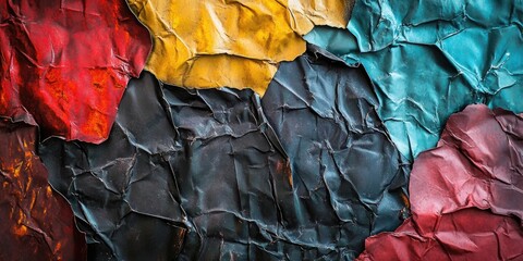 Poster - Authentic abstract photography featuring dark crumpled metal in various colors.