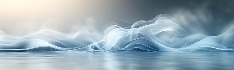 Aufkleber - The image portrays soft, flowing waves on a serene water surface, illuminated by gentle light, creating a tranquil and ethereal atmosphere.