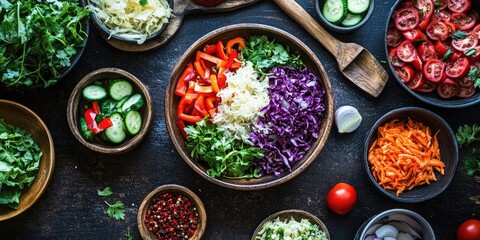 Canvas Print - sauerkraut on the table, viewed from above. salad.