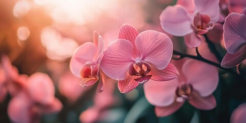 Poster - Lovely pink orchid blooms. Close-up.