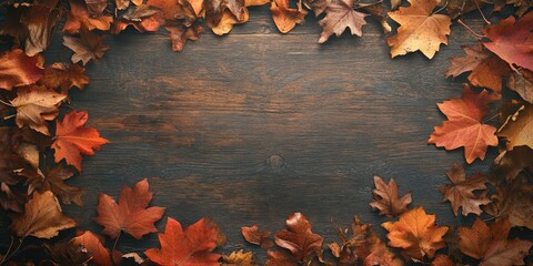 Poster - Frame of leaves, vibrant autumn foliage, seasonal background, rustic image, copyspace