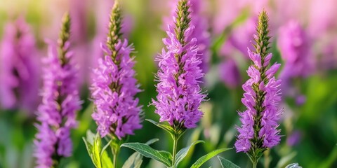 Poster - Close-up of blossoming purple loosestrife plants (Lythrum salicaria)