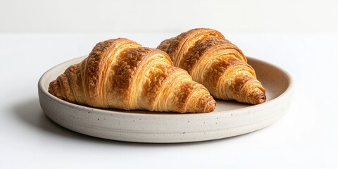 Aufkleber - Two croissants on a plate against a white background.