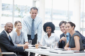 Wall Mural - Corporate, diversity and portrait of business people in boardroom of office together for management. Collaboration, meeting or strategy with smile of man and woman employee group in workplace