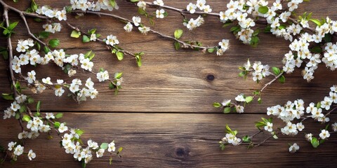 Poster - Lovely blooming branches on a wooden background