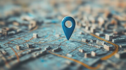 Poster - Location marker on city map, detailed urban landscape, 3D perspective