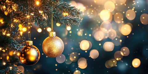 Aufkleber - Glittering shining bulb lights create a blurred background of Christmas wallpaper decorations. This holiday festival backdrop features a display of sparkling circles for celebrations.