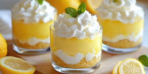 Poster - Lemon parfait. A lemon dessert featuring cheesecake and whipped cream.