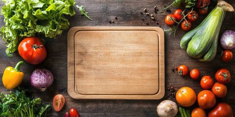 Poster - Healthy food choices featuring fresh vegetables and a chopping board on the table.