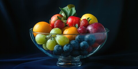 Poster - Various types of fruit in a glass bowl.