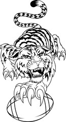 Sticker - A tiger American football sports team cartoon animal mascot