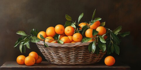 Aufkleber - Tangerines in a woven basket.