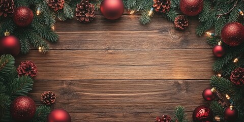 Aufkleber - Beautiful Christmas background for celebration. New Year's festivities. Christmas season. Lovely Christmas decorations on a wooden backdrop. Loft style. Mockup.