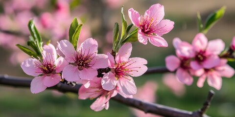 Aufkleber - Pink blossoms on spring fruit trees.