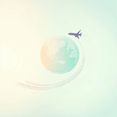 Poster - A globe features an airplane creating a trail as it journeys around the world, embodying the spirit of travel and exploration. Generative AI