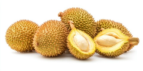 Aufkleber - Close-up of durian fruits set against a white background.