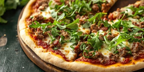 Poster - Alternative pizza topped with meat, mozzarella, and watercress