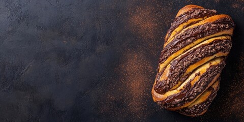 Poster - Chocolate babka on a dark background.