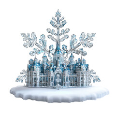 Poster - giant snowflake turning into a delicate crystal palace, surreal Christmas element, hyper-realistic photography