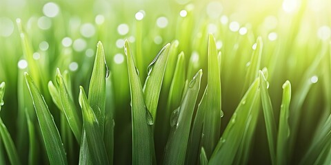Poster - Close-up of fresh green wheatgrass with droplets of water.