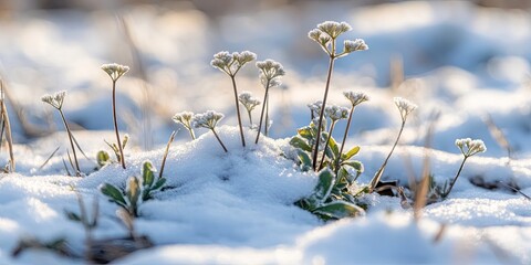 Leinwandbilder - Close-up of plants in a snowfield.