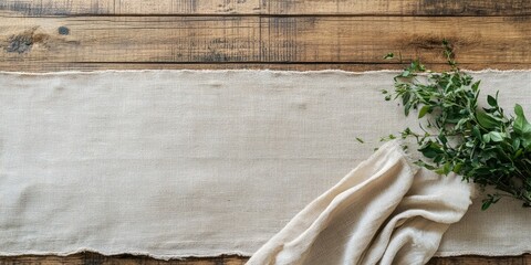 Aufkleber - Tablecloth on a wooden surface, with copy space for text.