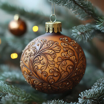 Beautiful Christmas Ball made of engraved leather background