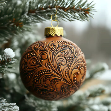 Beautiful Christmas Ball made of engraved leather background