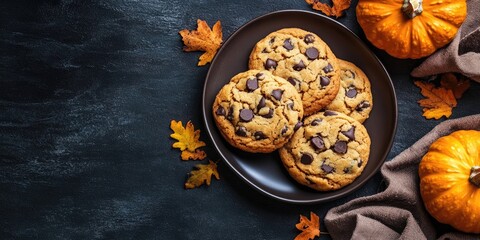 Poster - Chocolate chip pumpkin cookies, copy space, top view