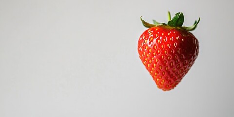 Poster - Red strawberry in flight on a white background. Copy space.