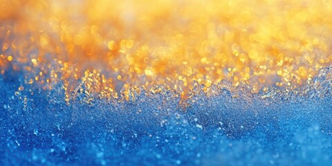 Poster - Close-up of blue snow and frost featuring a yellow and orange gradient.