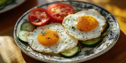 Poster - Breakfast with eggs, tomato, and cucumber