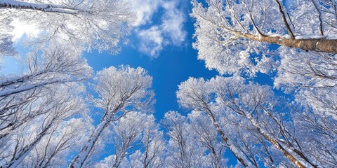 Leinwandbilder - Japanese winter forest with a blue sky.