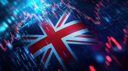 Poster - UK flag with digital data visualization background, vibrant colors, technology theme