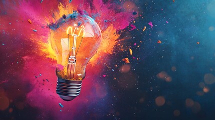 Wall Mural - lightbulb exploding with colorful dust and sparks