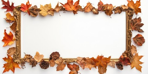 Leinwandbilder - Autumn leaf arrangement for a picture frame. Copy space