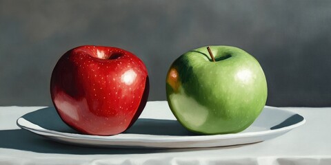 Poster - Red and green apples on a plate on the table.