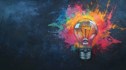 lightbulb emerging from a colorful explosion