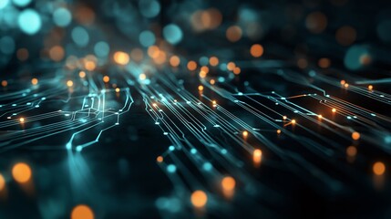 Poster - A beauty futuristic abstract background in a high-tech style. Shining lines and patterns resembling neural networks, connections, and digital circuits.