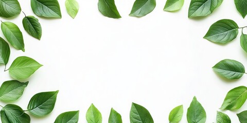 Canvas Print - Green leaves pattern on a white background with copyspace.