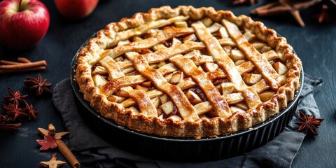 Poster - Hot apple pie on a dark background.