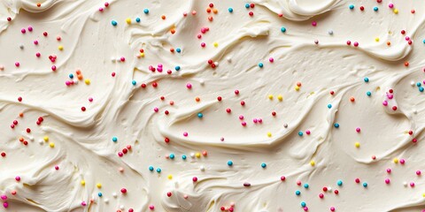 Poster - Cake frosting texture backdrop with sprinkles on the surface.