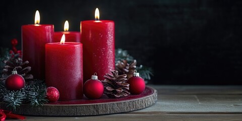 Red candles for Christmas. Lovely holiday decoration.