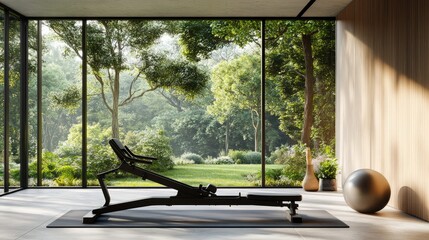 Modern Home Gym with Natural Light and Greenery